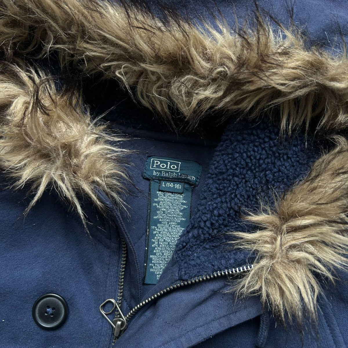 Vintage Polo Ralph Lauren Fur Hood Bomber Jacket