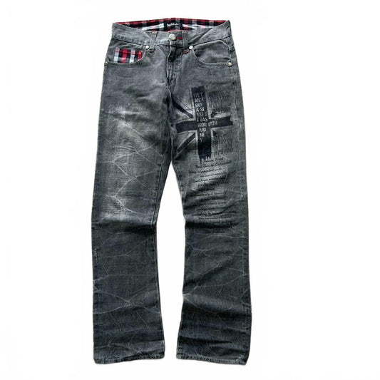 Vintage Japan Style Union Jack Faded Bootcut Jeans W28 L32
