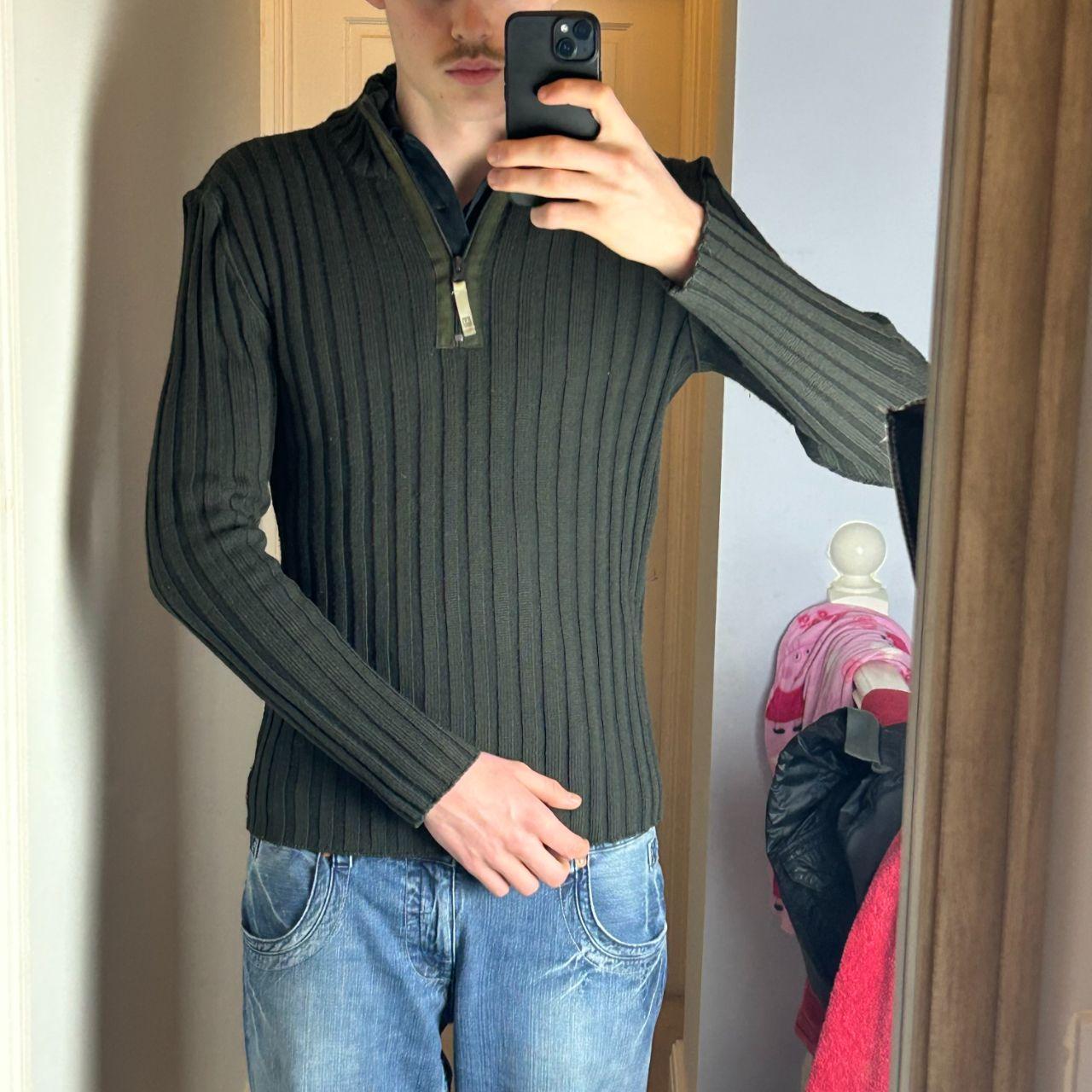 Mens Armani Jeans Ribbed Knitted Quarter Zip Jumper