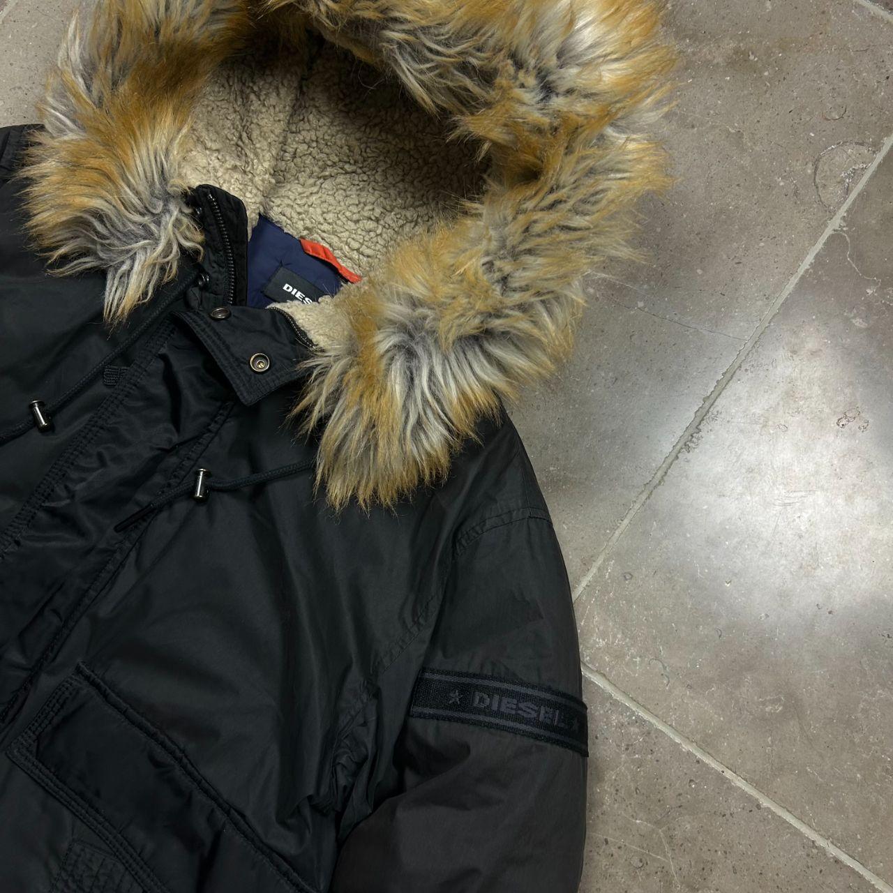 Mens Diesel Fur Hood Bomber Jacket Black M