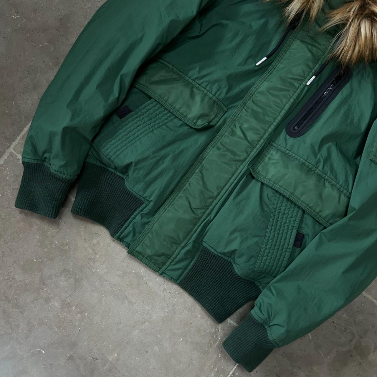 Mens Diesel Burkisk Puffer Bomber Fur Hood Jacket Green S