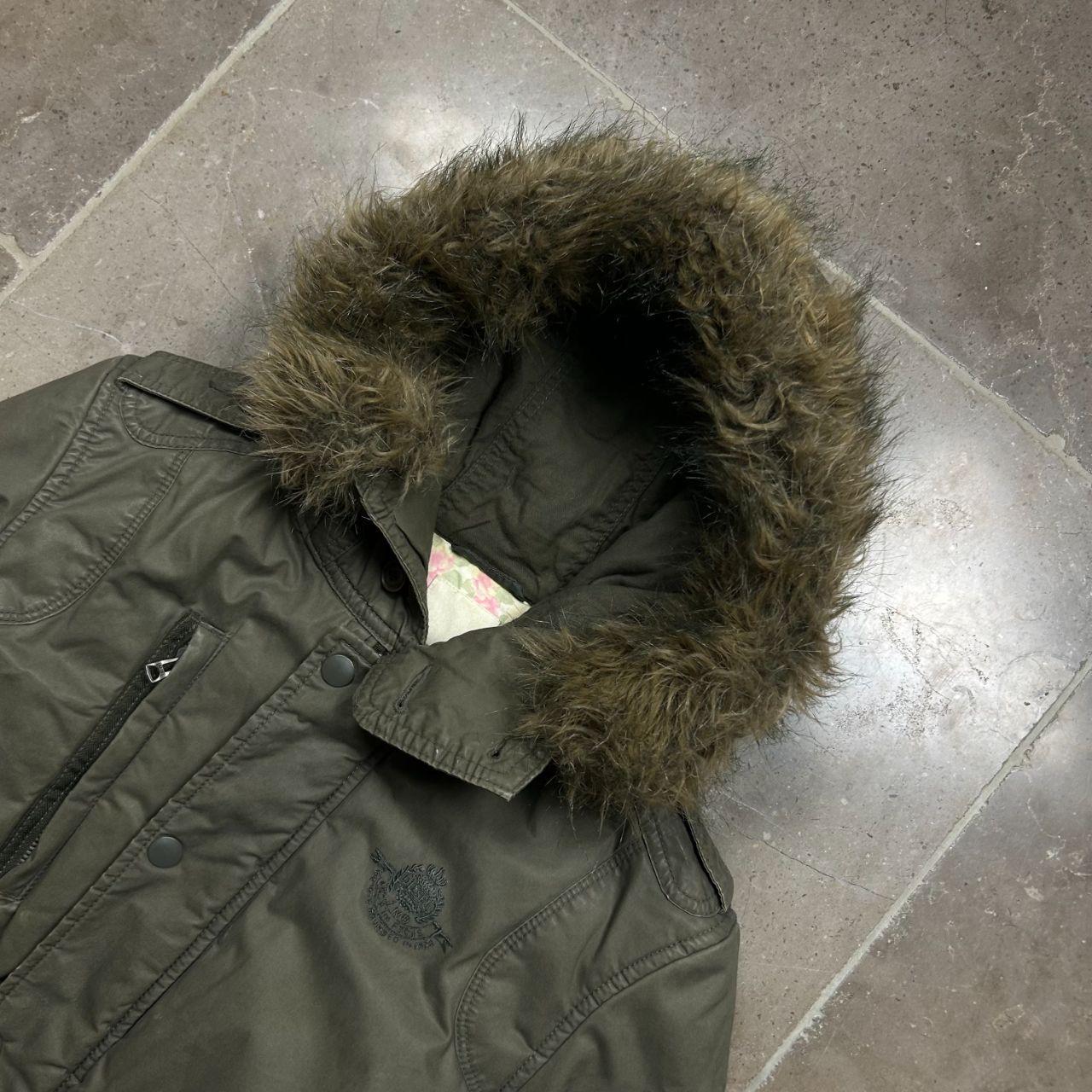 Mens Diesel Fur Hood Bomber Jacket Khaki S