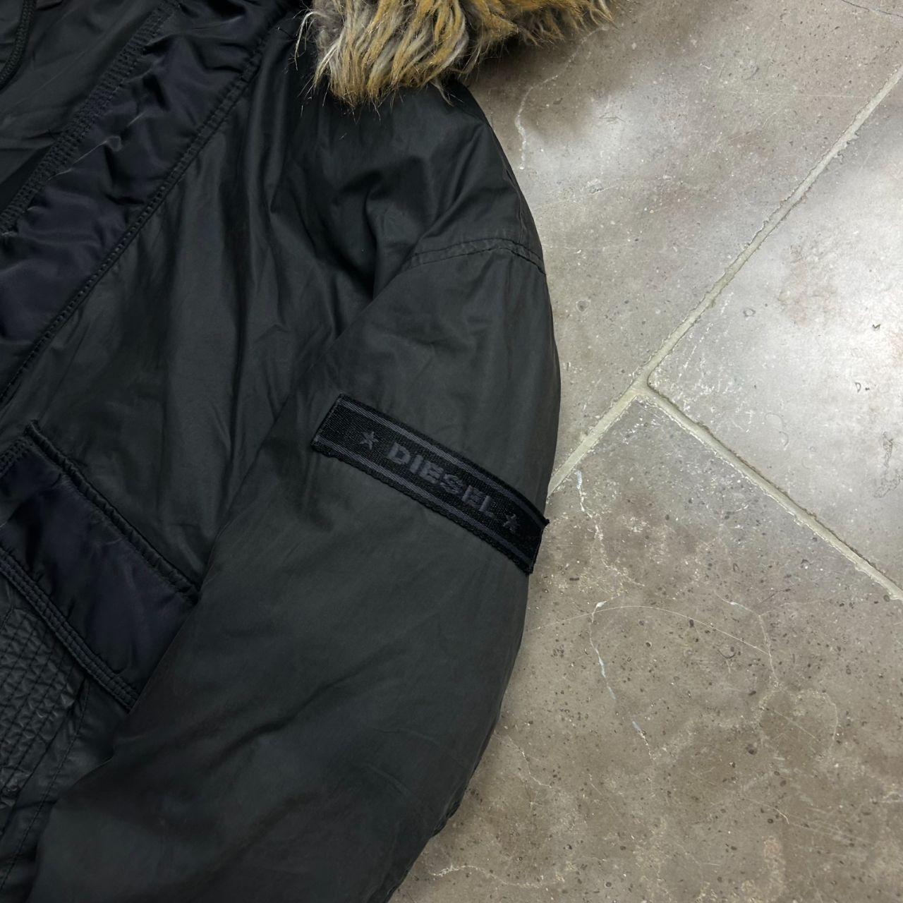 Mens Diesel Fur Hood Bomber Jacket Black M