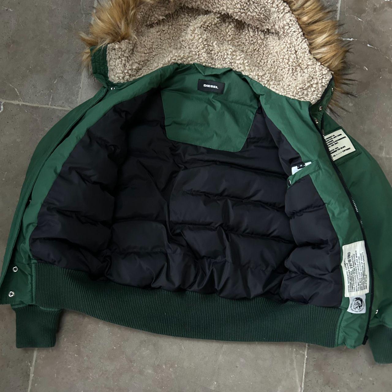 Mens Diesel Burkisk Puffer Bomber Fur Hood Jacket Green S