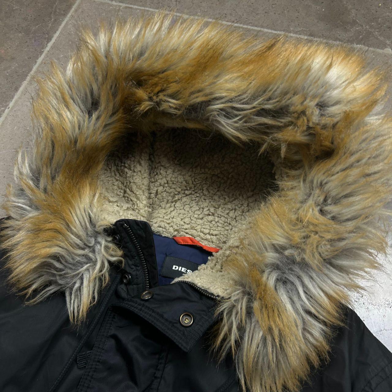 Mens Diesel Fur Hood Bomber Jacket Black M